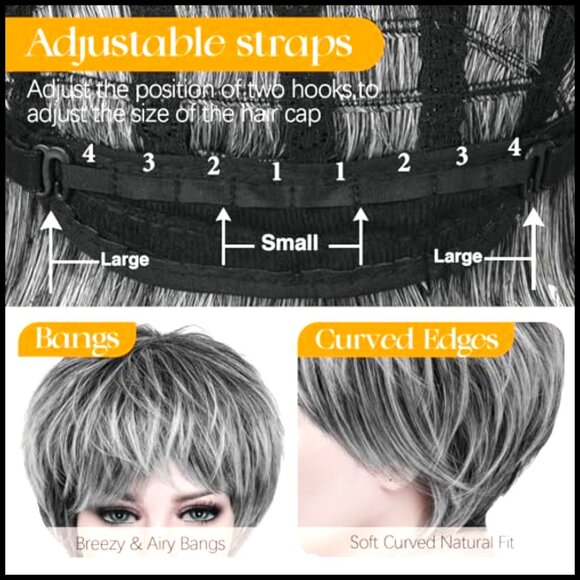 Short Pixie Cut Wig with Bangs Heat Resistant Synthetic Hair Glueless